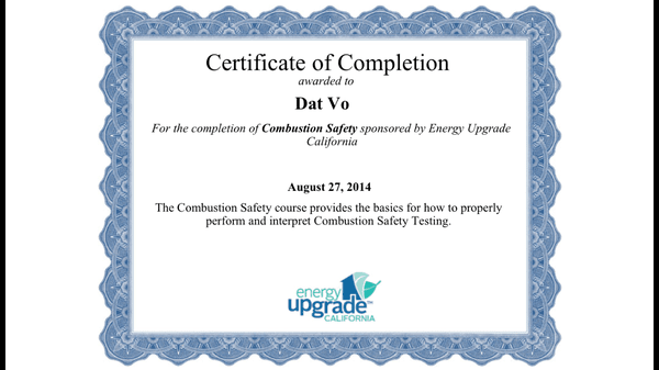 Energy Upgrade California Certification: Combustion Safety