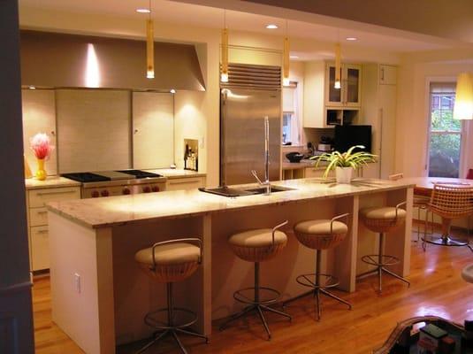 Counter and stools in our new kitchen