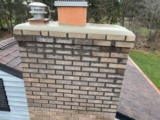 Grind & Repoint Chimney down to roofline, replaced terracotta flue liners, & new concrete cap