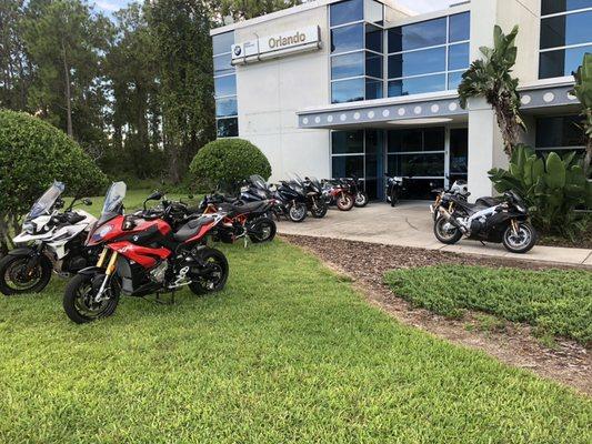 Main entrance faces east towards John Young Parkway.  You pull into the dealership off Futures Dr and follow the parking lot to the left.