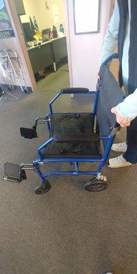 This is the borrowed mobility chair that the brakes didn't work