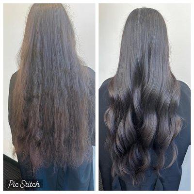 Before and after deep conditioning treatment & luxury blow dry