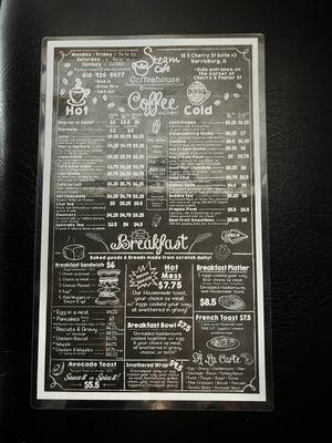 Breakfast menu