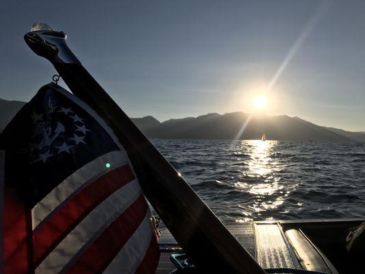 Sunset over the stern.