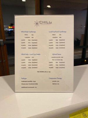 Packages offered at ChillRx