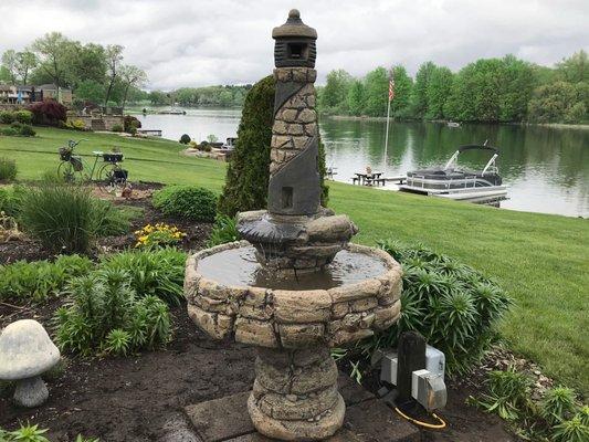 Yard fountain installation.