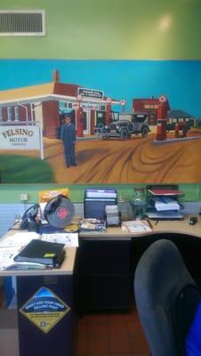 Mural behind the desk