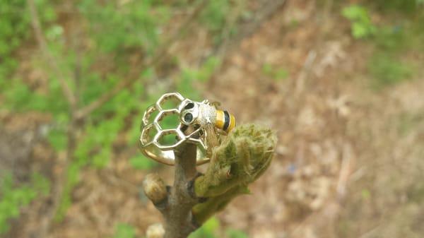 Custom made by our Master Goldsmith & Diamond Setter 14K yellow gold bee ring.