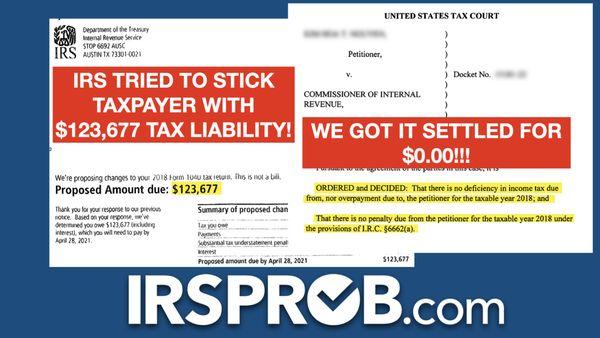 The IRS was after one hardworking taxpayer for $123,677.  After he hired Randy and the IRSProb.com team, we got it ELIMINATED COMPLETELY!!!