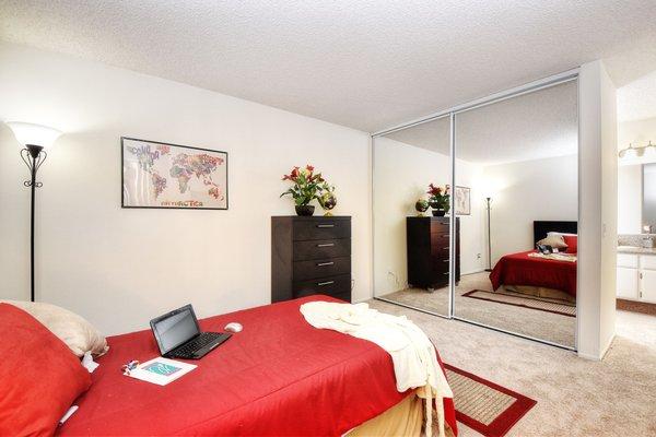 Mirrored closet doors.