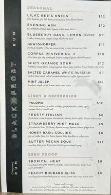 Drink menu