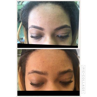 Before and after eyebrow threading.