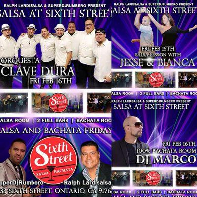 FRIDAY 2/16! Live Salsa by CLAVE DURA + DJ RUMBERO! Salsa Lesson by JESSE & BIANCA! Bachata by DJ MARCO! Doors Open at 8PM! Only $10 B4 10PM