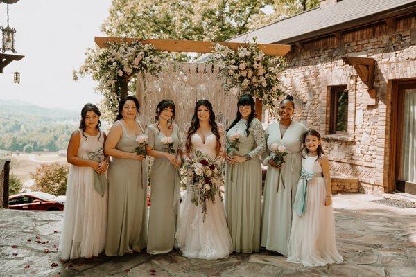 Bridal bouquet and bridesmaid roses.