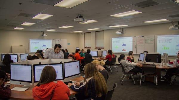 Technology Specialist, Paul Seow, providing training on Google Sheets to pre-service teachers at Fresno State.