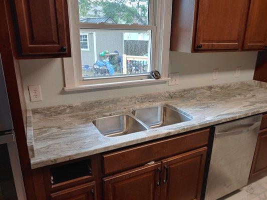 Fantasy brown granite kitchen countertops with undermount stainless steel sink from STC