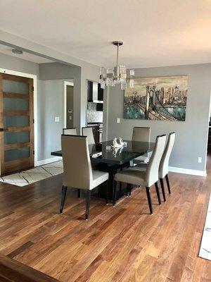 Dining room update - doors, floors, furniture and lighting.