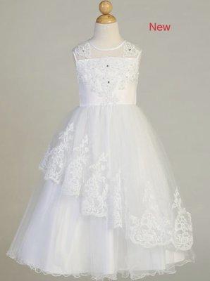 Lito Communion Dress white tulle with lace appliqué tea length