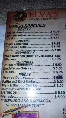 Daily lunch specials