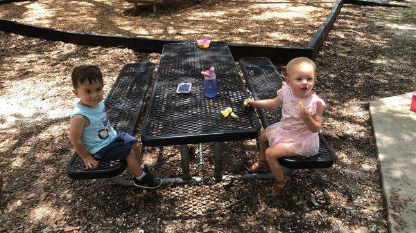 They have cute picnic tables for the kids to enjoy!!