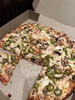 Pizza delivered with slice missing.