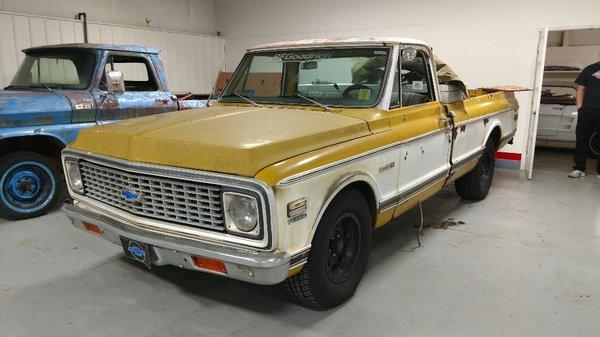 1971 C10 in the beginning stages of Restoration. In for some mechanical, exhaust, suspension, and get the doors sealed back up.