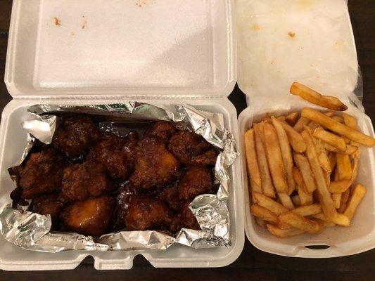 Honey BBQ boneless wings and fries combo