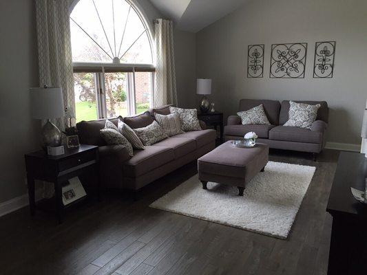 Brand new hand scraped "weathered" oak flooring and fresh paint to make this living room great!