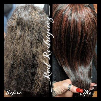 Major transformation the Brazilian Blowout you just can't go wrong with it... As long it is being performed correctly