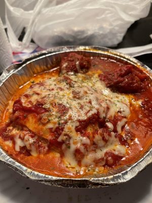 Lasagna and a side of meatballs