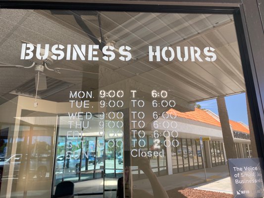 Business hours change Saturday till 2