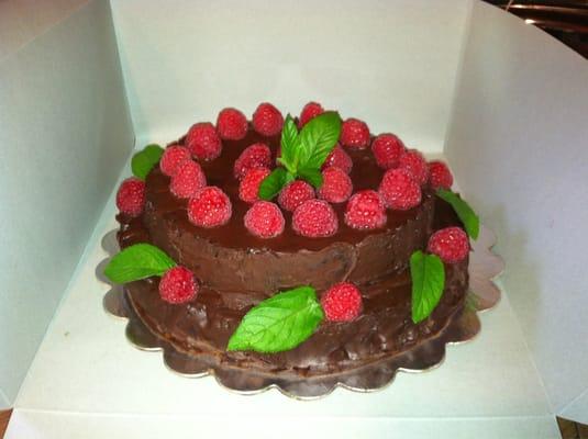 Gluten free chocolate raspberry layer cake