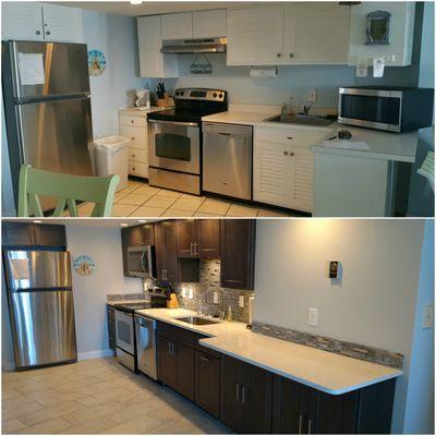 Before (Top) and After (Bottom) of a complete kitchen remodel in Ocean City, MD.