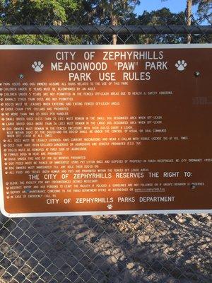 Paw park rules, in case they don't have it on website.