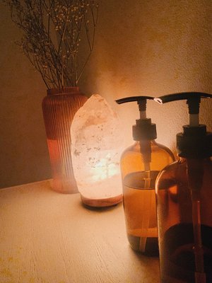 Fresh flowers, Himalayan salt lamps and handmade organic massage oils.