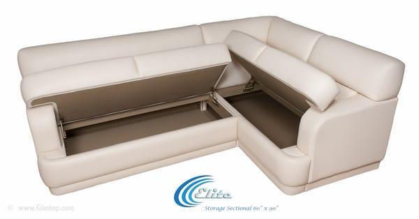 Bal Harbor, FL Home. Glastop Elite Storage Sectional Right L 90" x 60". Upholstered in Ultraleather Light Oyster