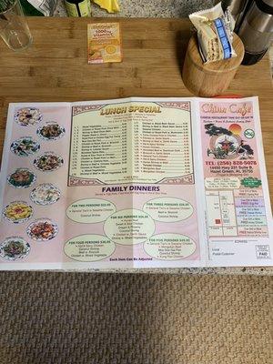 China Cafe menu