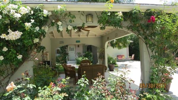 Our covered patio allows our residents to enjoy the garden.