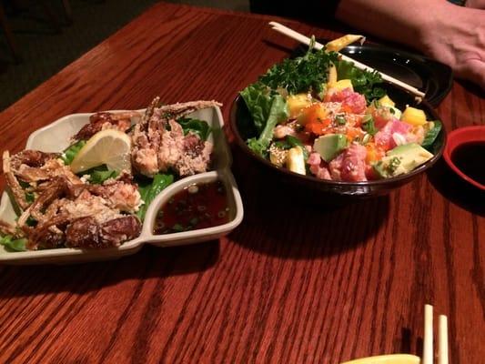 Spicy fish salad and soft shell crab app