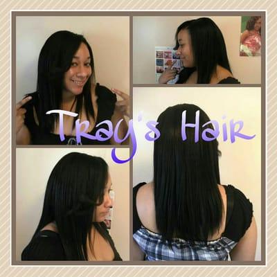 Sewn in weave w/ hair left out for a side part.
By: Tray