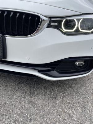 Bumper repair of chipped paint with before and after pictures.