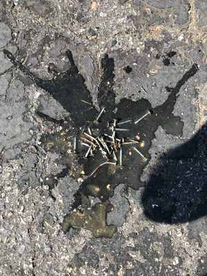 NAILS THEY LEFT ALL OVER THE DRIVEWAY AND YARD FROM OLD ROOF