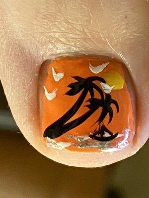 Toe nail art palm trees