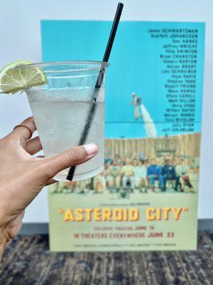 Asteroid City with a special cocktail for the occasion: Stargazer. It's gin and vermouth based.