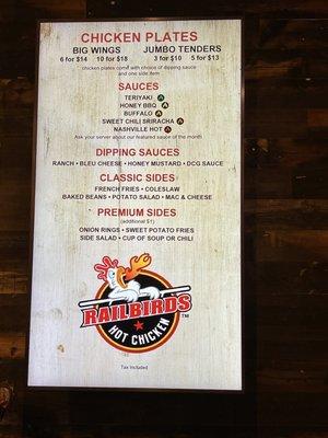 Railbird Menu.