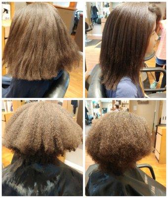 Brazilian Blowout helps loosen your curls, eliminate frizz, cuts your drying time in half and adds lots of shine to your hair