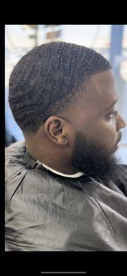 High taper fade + beard trim $30