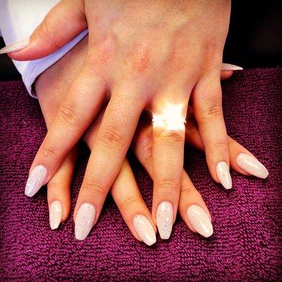 Gel powder set with gel polish nails by Tracy