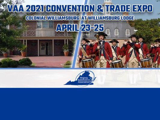 Save the date for the Virginia Automotive Association's 2021 Convention & Trade Expo that will be held April 23rd through the 25th!