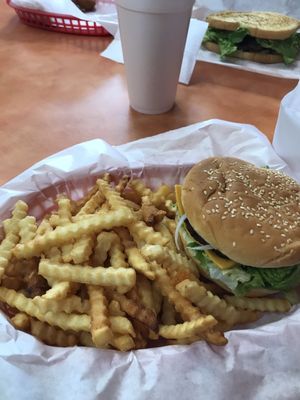 Tasty burger and fries